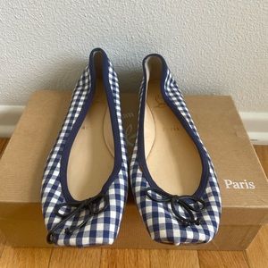 Christian Louboutin Square toe Blue/White gingham Flat